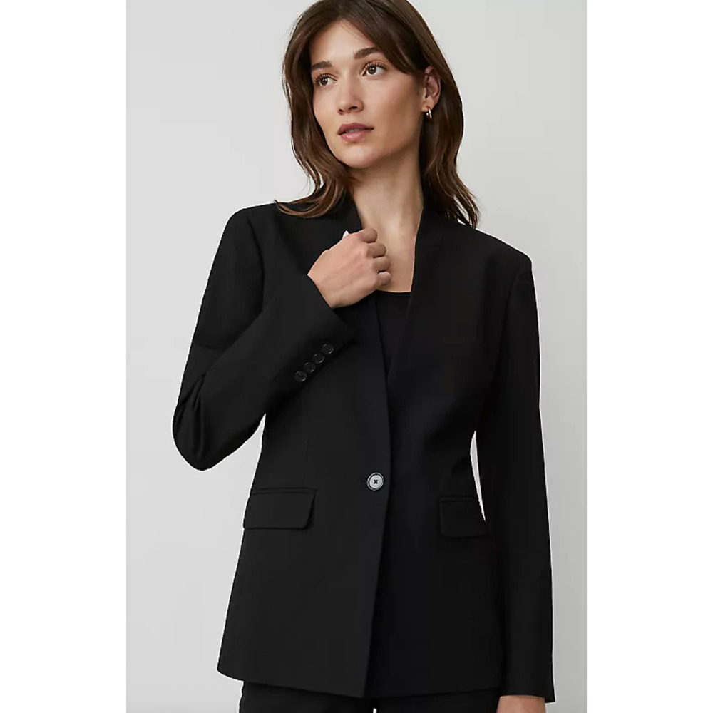 NEW ANN TAYLOR PETITE BLACK COLLARLESS SEASONLESS STRETCH BLAZER JACKET SZ 10P